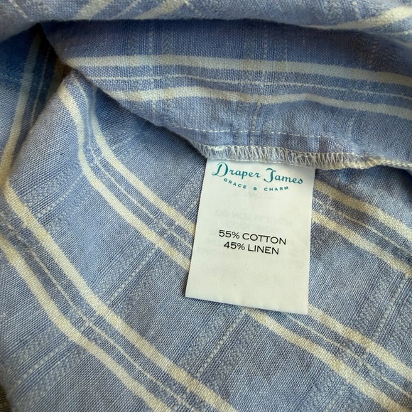 Draper James Cotton Linen Blue Gingham Check Short Sleeve Top Small - Picture 4 of 6